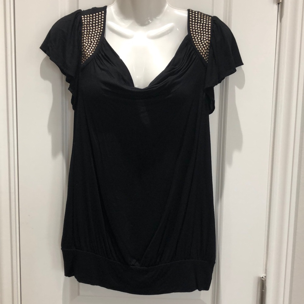 Ladies Black Blouse with Gold studs